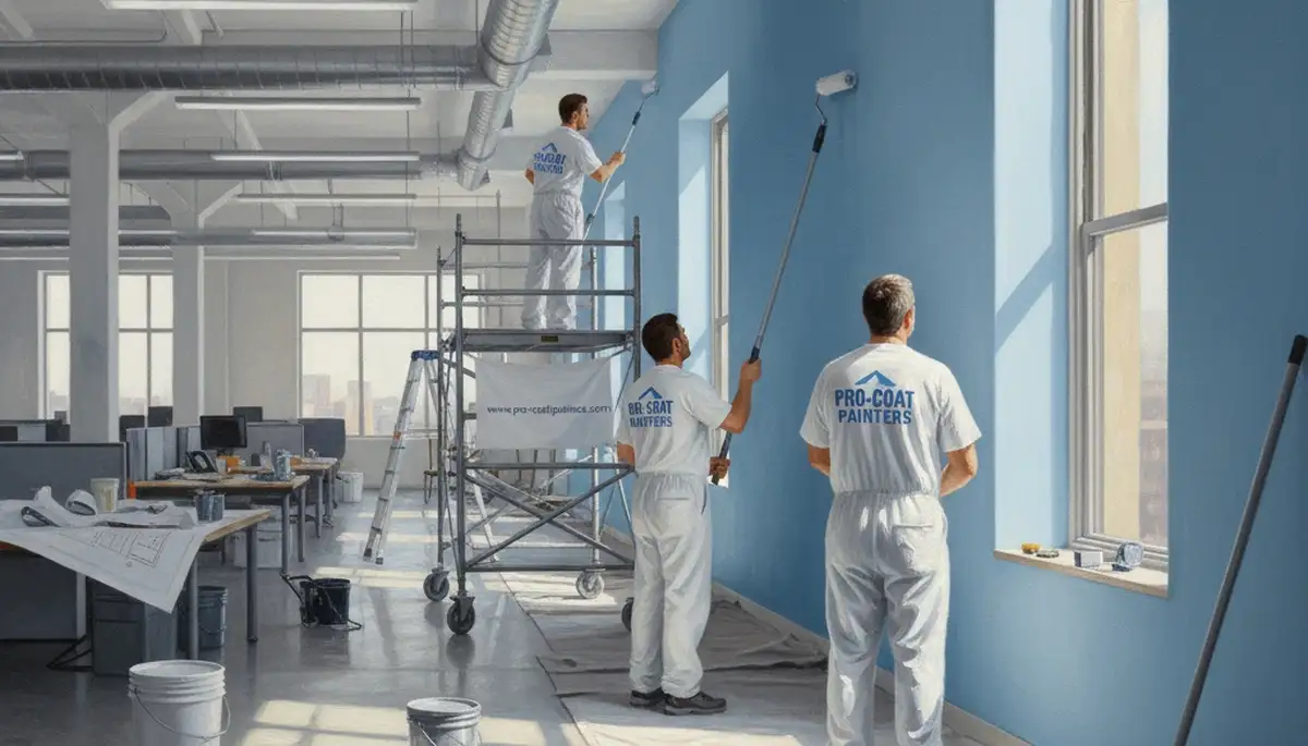 Commercial painting crew in Kissimmee, FL applying durable exterior coating to a business building