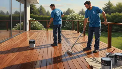 Deck sealing service in Kissimmee, FL protecting a wood deck from sun, rain, and humidity