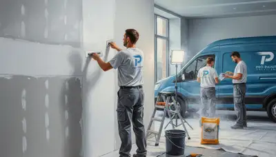 Drywall repair team in Kissimmee, FL fixing cracks and moisture damage for smooth painted walls