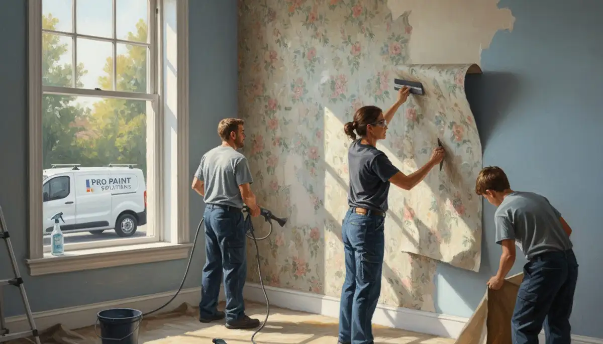 Kissimmee, FL painters removing wallpaper and prepping walls for a smooth, clean finish